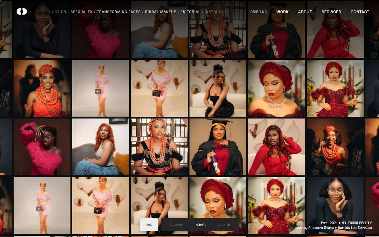 Mo Touch — premium interactive makeup artist portfolio gallery with immersive scroll-driven animations